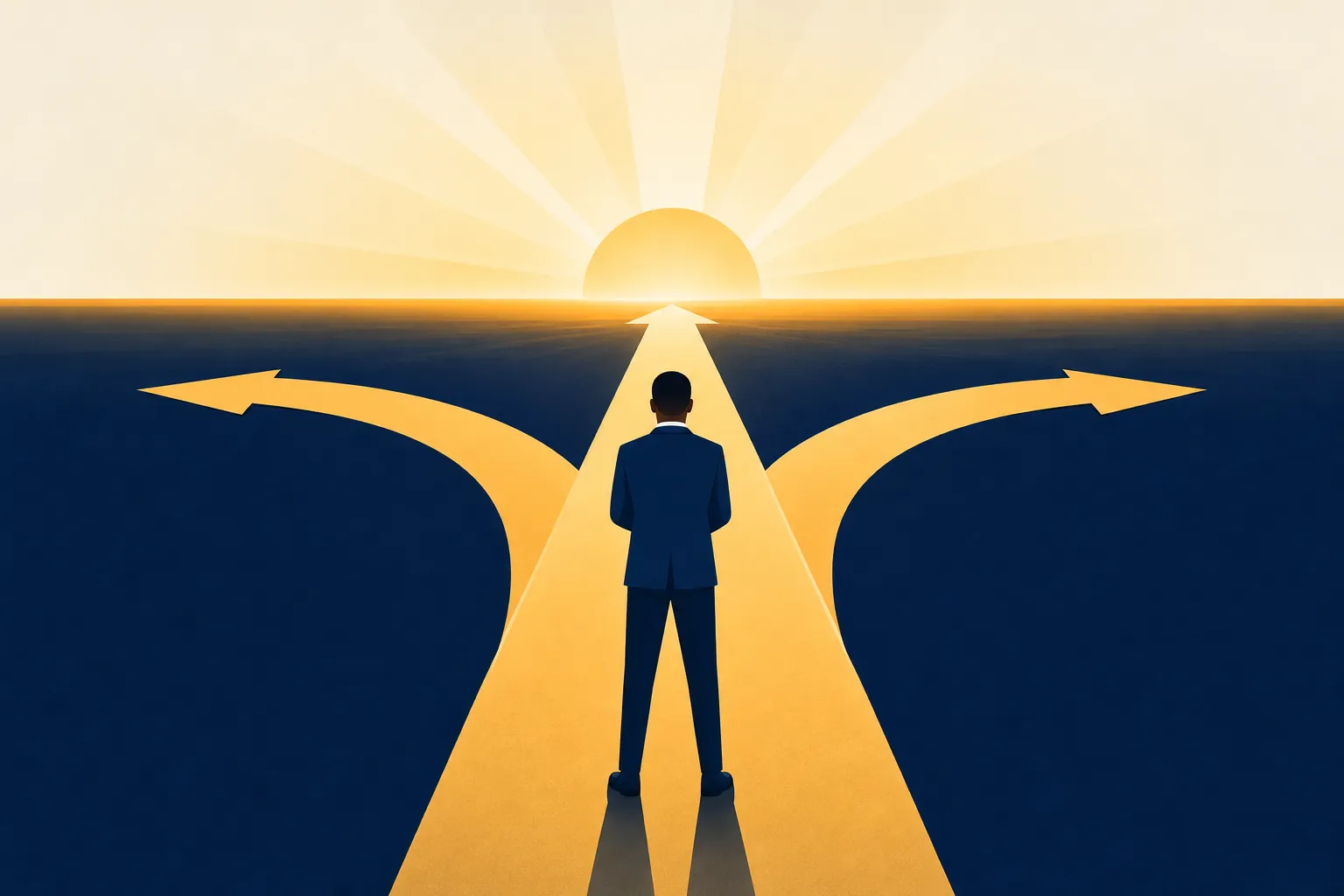 An African American man standing at a crossroads where several paths diverge, symbolizing choosing the right legal path